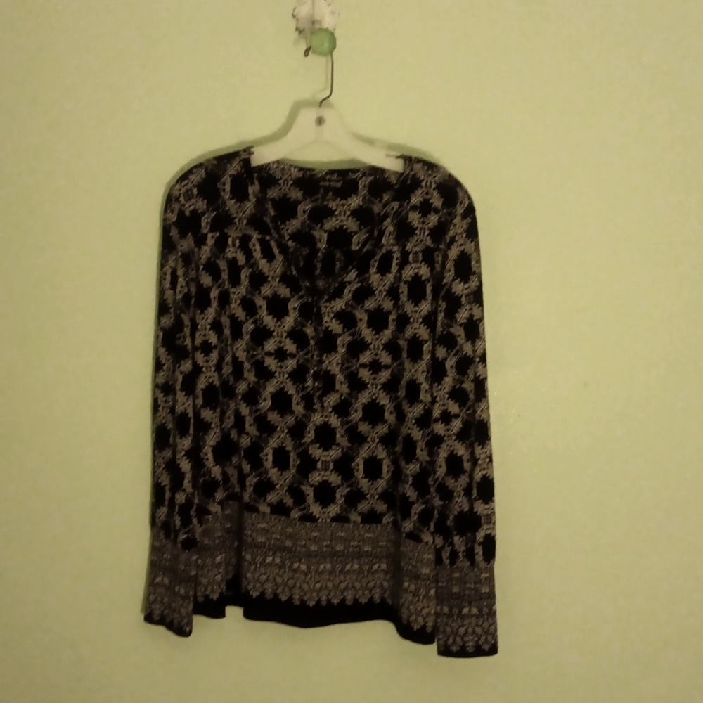 Lucky Brand Blouse, medium, black and tan pattern